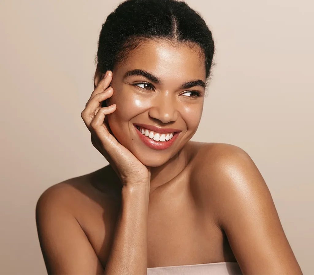 beautiful young woman with hydrated skin