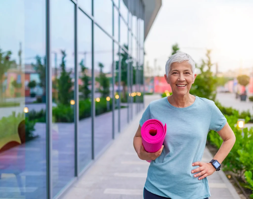 Woman after her yoga class post-LAL surgery